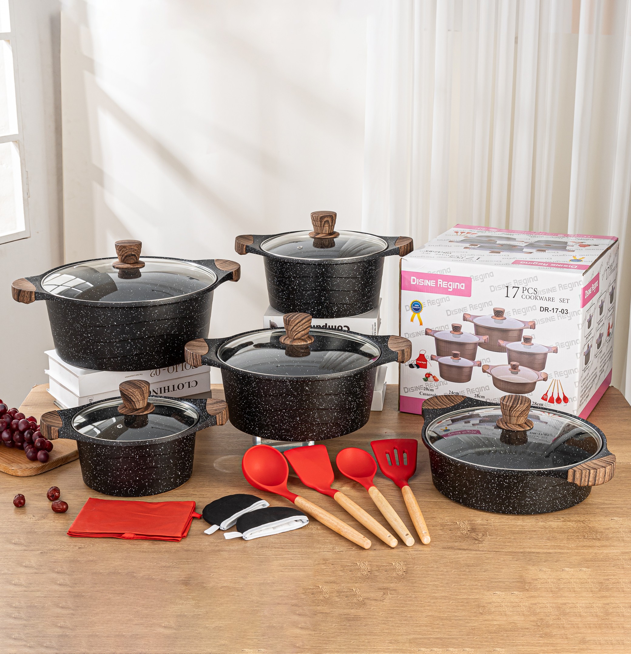 17-piece aluminum pot set (twill style)